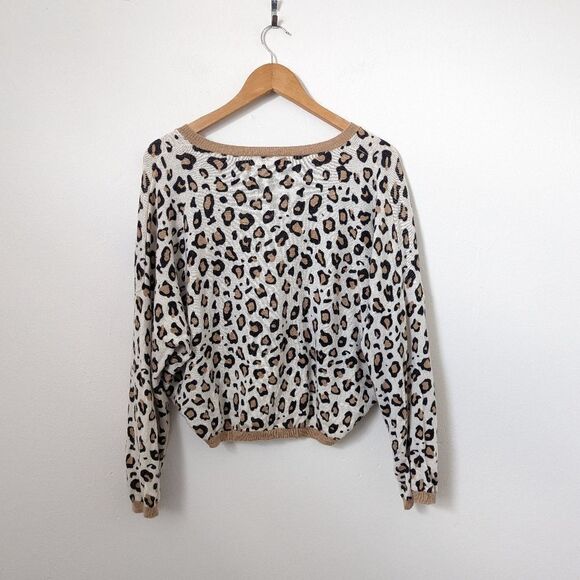 Brodie ivory tan black leopard animal print cashmere boxy oversized sweater - Picture 5 of 6